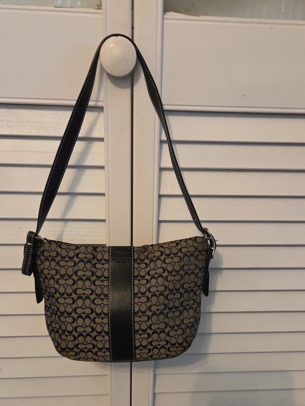 Coach Logo Jacquard Shoulder Bag in Black
